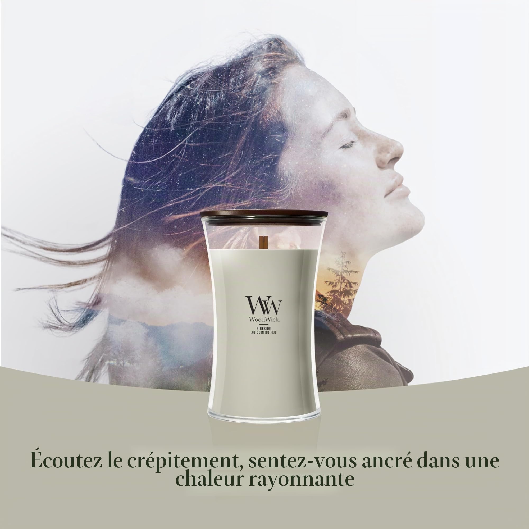WoodWick | Grande bougie | Fireside | Excellent cadeau pour les femmes