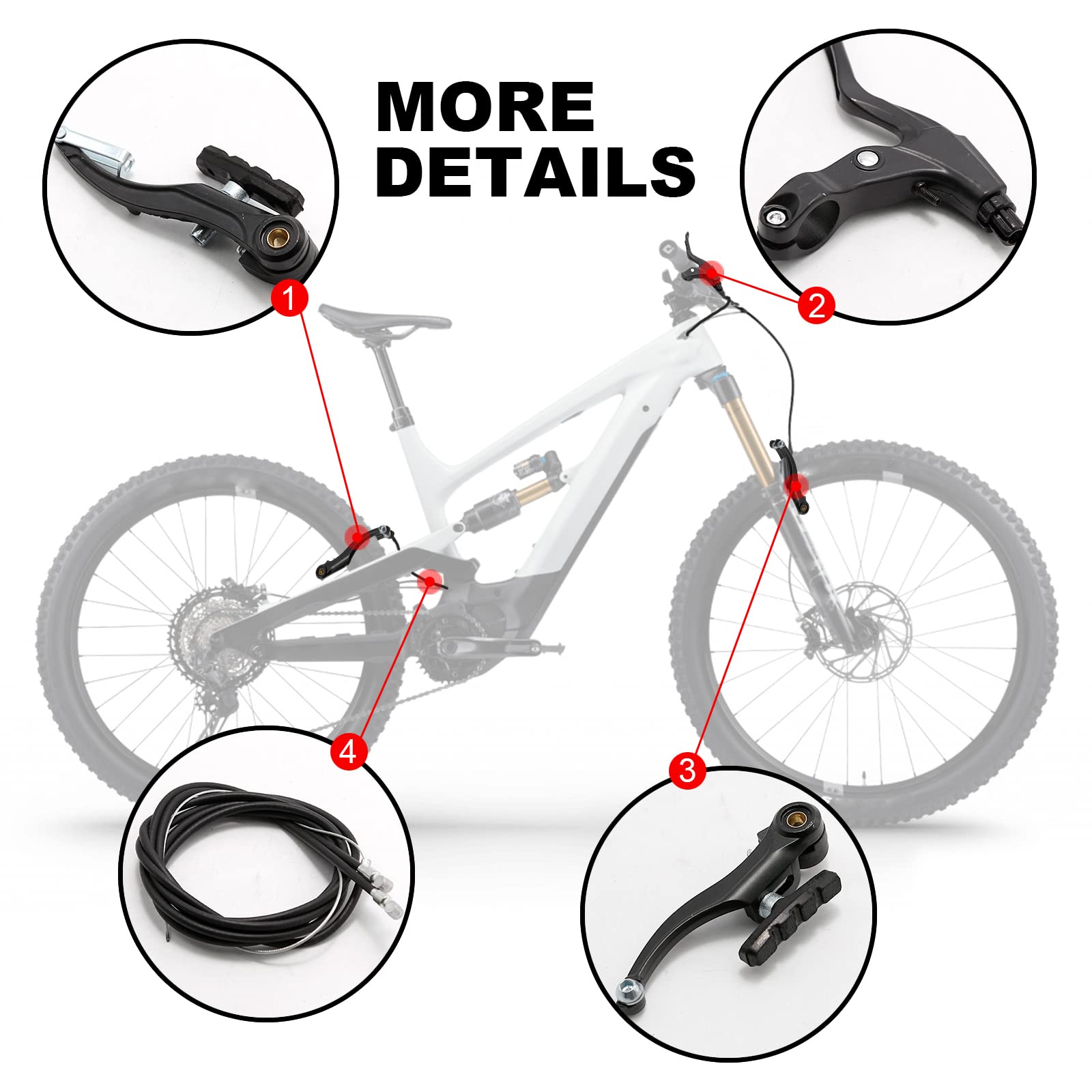 Juego completo de frenos de bicicleta, juego de cables de freno de bicicleta para bicicleta tipo V, freno delantero y trasero MTB con cables interiores y exteriores y kit de palanca de
