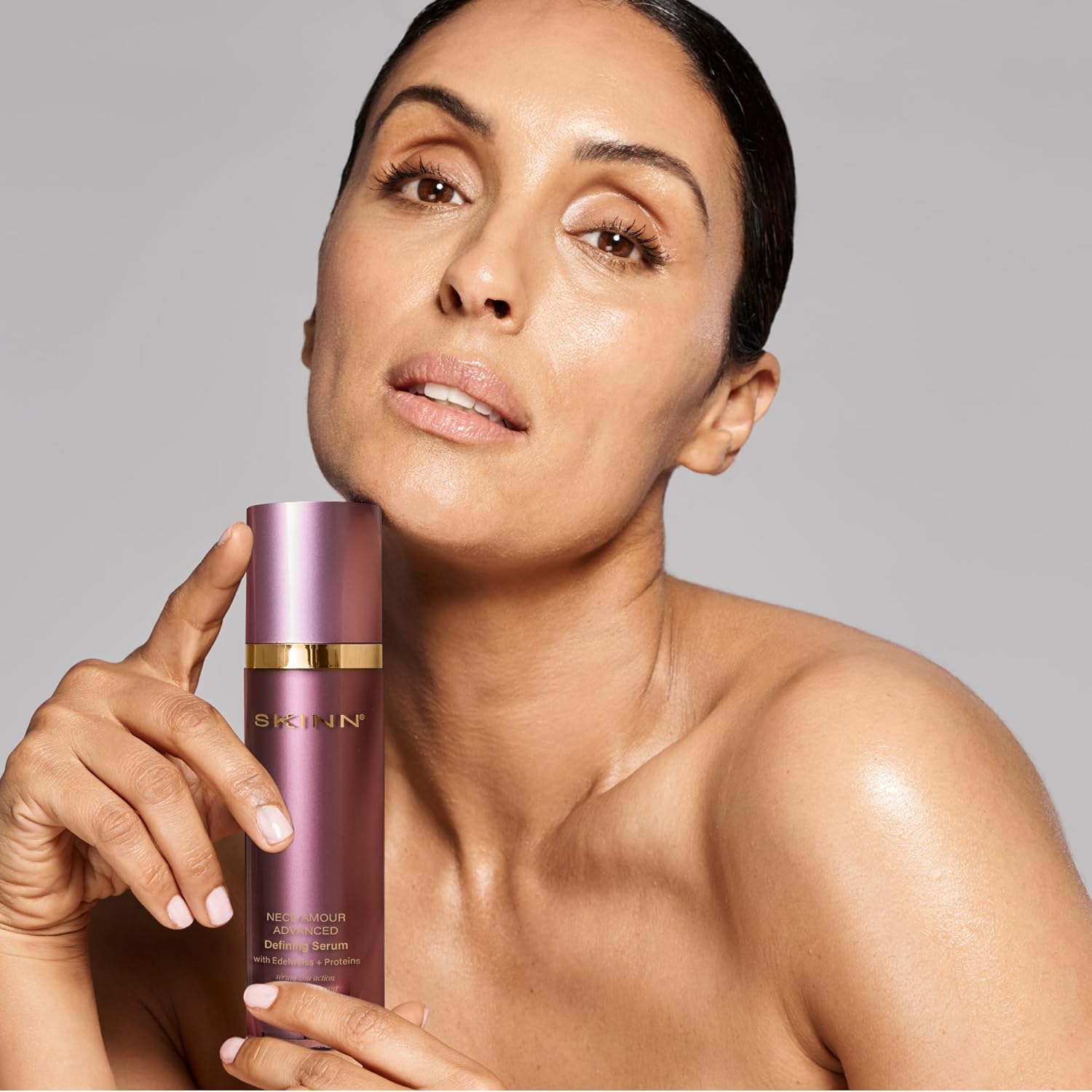 SKINN Neck Amour Defining Serum - Anti-Aging Neck Firming + Tightening Treatment for Heaviness Under Chin/Double Chin - Lifts + Firms Skin - Enriched with Rice Protein