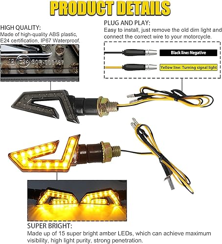 Miniatura 9 de DREAMIZER 4 señales de giro para motocicleta de flecha 15 luces LED de 12 V indicadores de parpadeo para motocicleta scooter cuatrimoto todoterreno