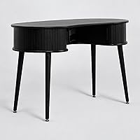 Vista 9 de NTC Mesa de café Ripple, mesa central ovalada moderna de madera con diseño de ranuras verticales, decoración elegante para sala de estar