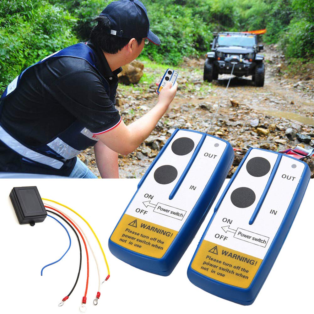 Shkalacar 12 V Telecomando per argano senza fili,2 pezzi Kit telecomando per verricello per console senza fili fino a 50 ft per Jeep ATV SUV, avec batterie