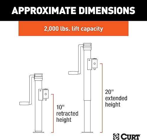 Miniatura 2 de CURT 28321 Gato de remolque giratorio para montaje en tubería soldada, 3,000 libras. Capacidad de soporte y 2,000 libras de capacidad de elevación,