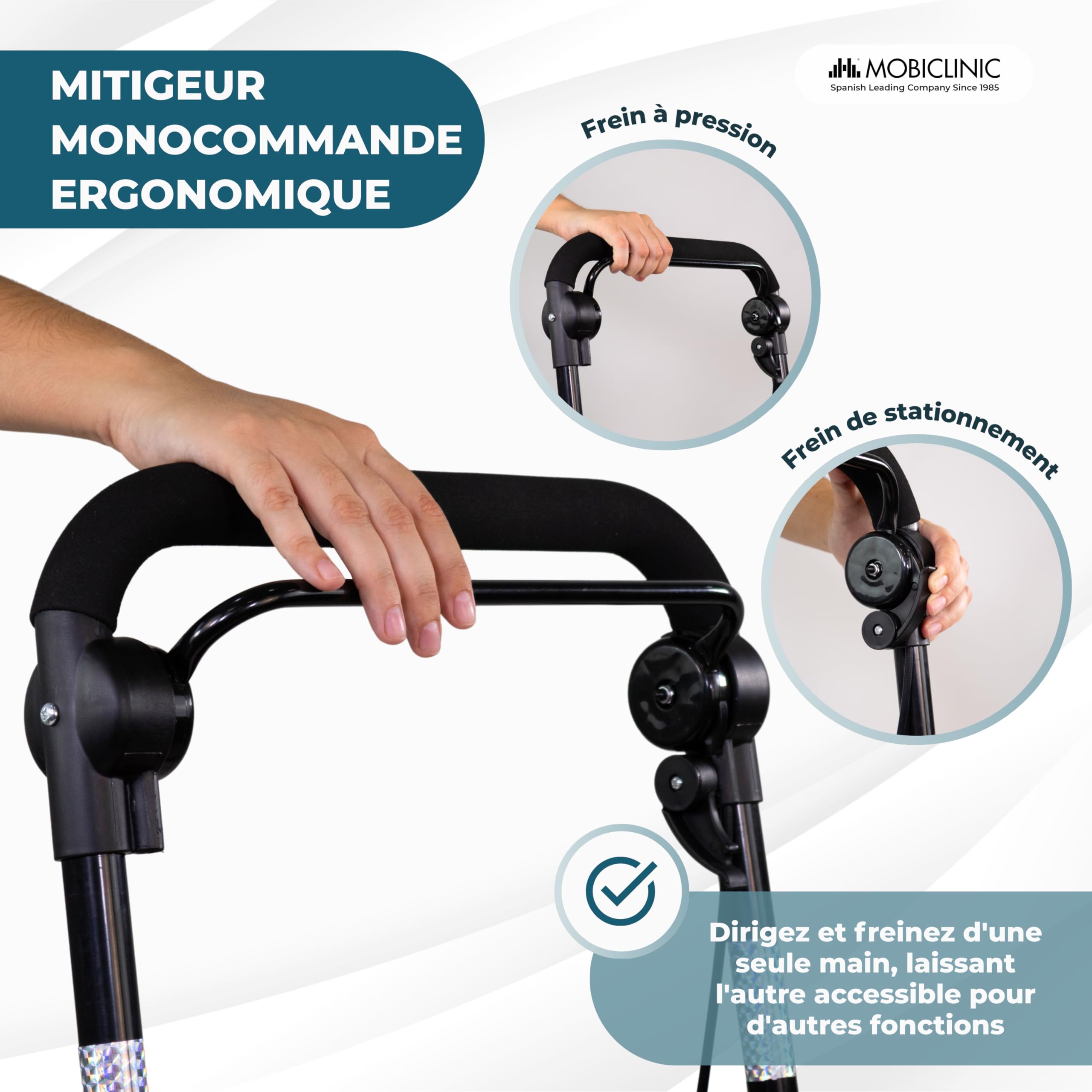 Mobiclinic®, Déambulateur pliant, Chariot de courses avec siège, 21 l, Coliseo, Marque europénne, Levier unique, Acier, Rembourré, Système freinage, Sac à provisions, Noir