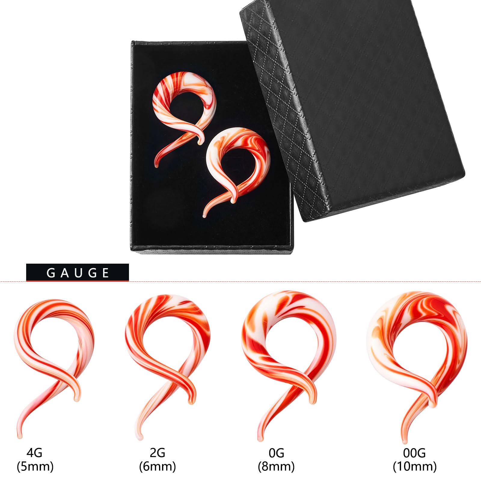 Stuppendux 2Pcs Ear Glass Spiral Tapers Plugs Tunnels Expander Hanger Gauges Earrings Stretching Body Piercings Jewelry: Style D 00G(10MM)