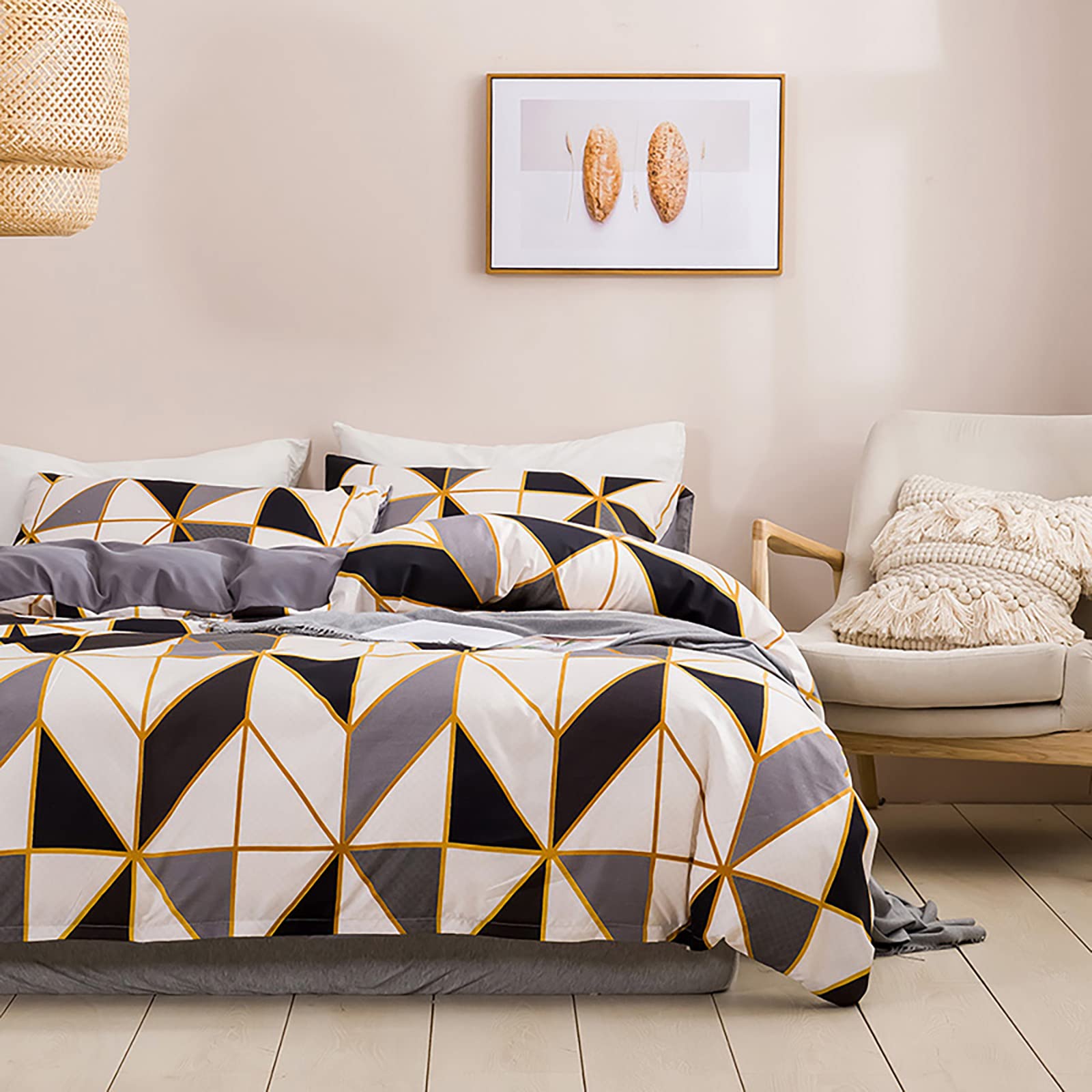 Geométrica Diseño Funda Nordica Funda para Edredón 220 x 240 cm con 2 Fundas de Almohada 50x75cm Juego Ropa para Cama 135/150 Cuadros Rayas Conjunto Fundas Nórdica Microfibra Gris Negra