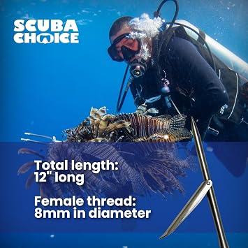 Scuba Choice 12 Stainless Steel Pole Spear Tip 8mm Female Single Barb Head Durable Replacement Spearfishing Tip for Cold Water & Ice Fishing (Thread Diameter: 14.2mm, line: 1.25mm)