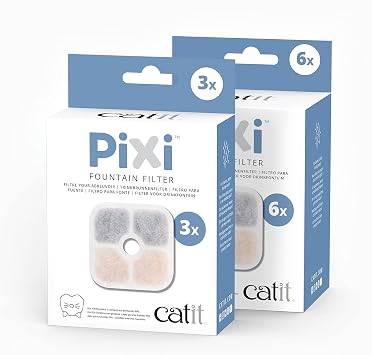Catit 43722 Pixi replacement filter, drinking fountain filter for Catit Pixi water fountain, 6-pack