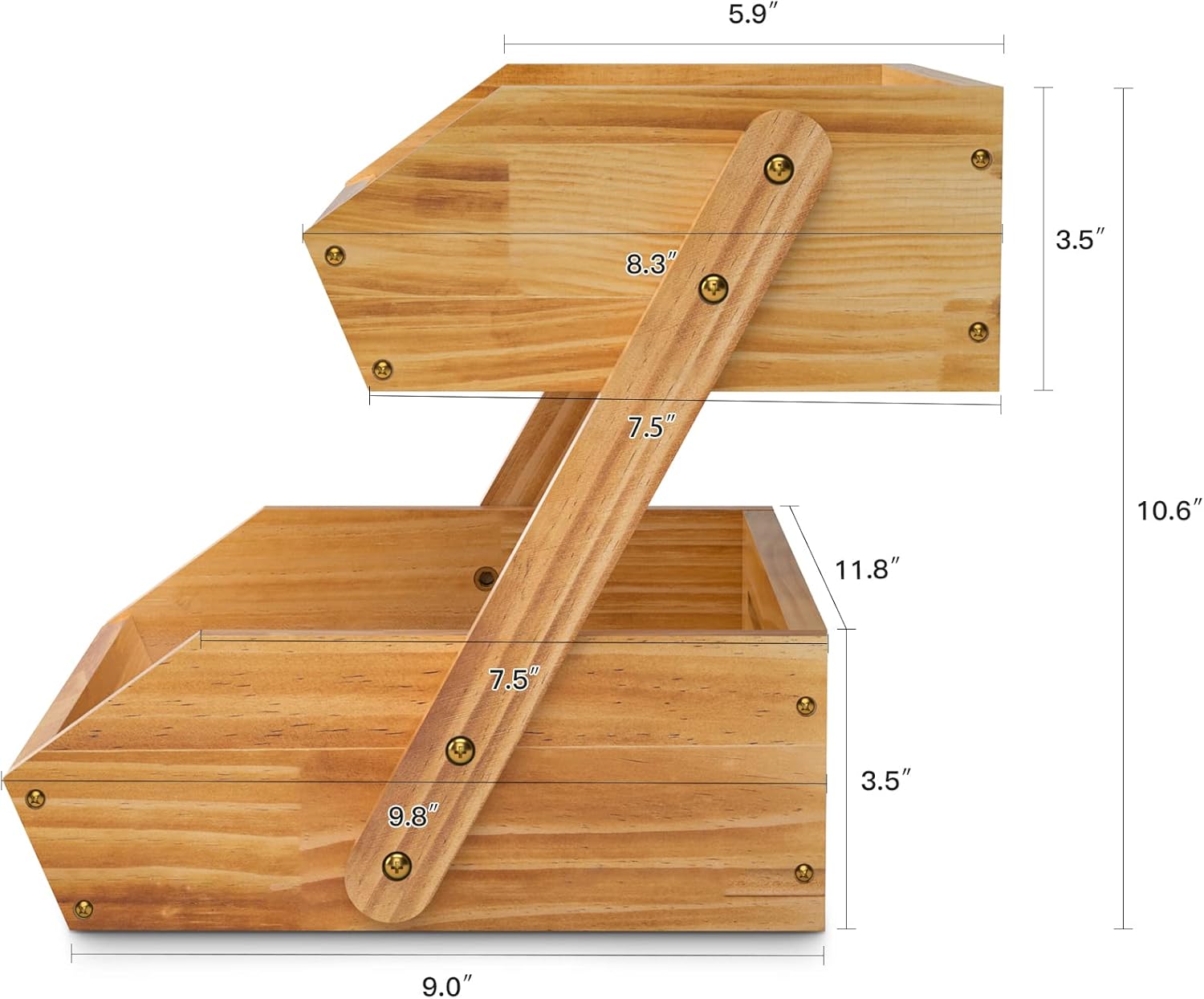 Merysen 2 Tier Wooden Fruit Basket For Kitchen, Bread Vegetable Fruit Basket Bowl Stand, Farmhouse Fruit Bowl for Countertop, Large