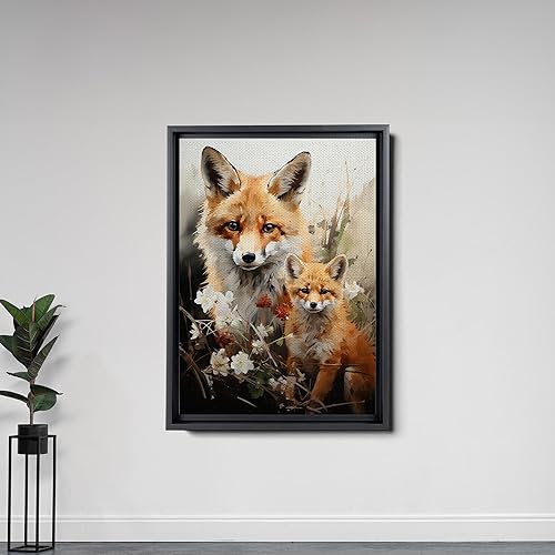 Miniatura 6 de Fox Mother Cub Prints, In The Style Of Stencil,Based, Ivory, Kids Wall Art, Kids Wall Art Display, Mom And Baby Animal Art Print, Canvas Prints,