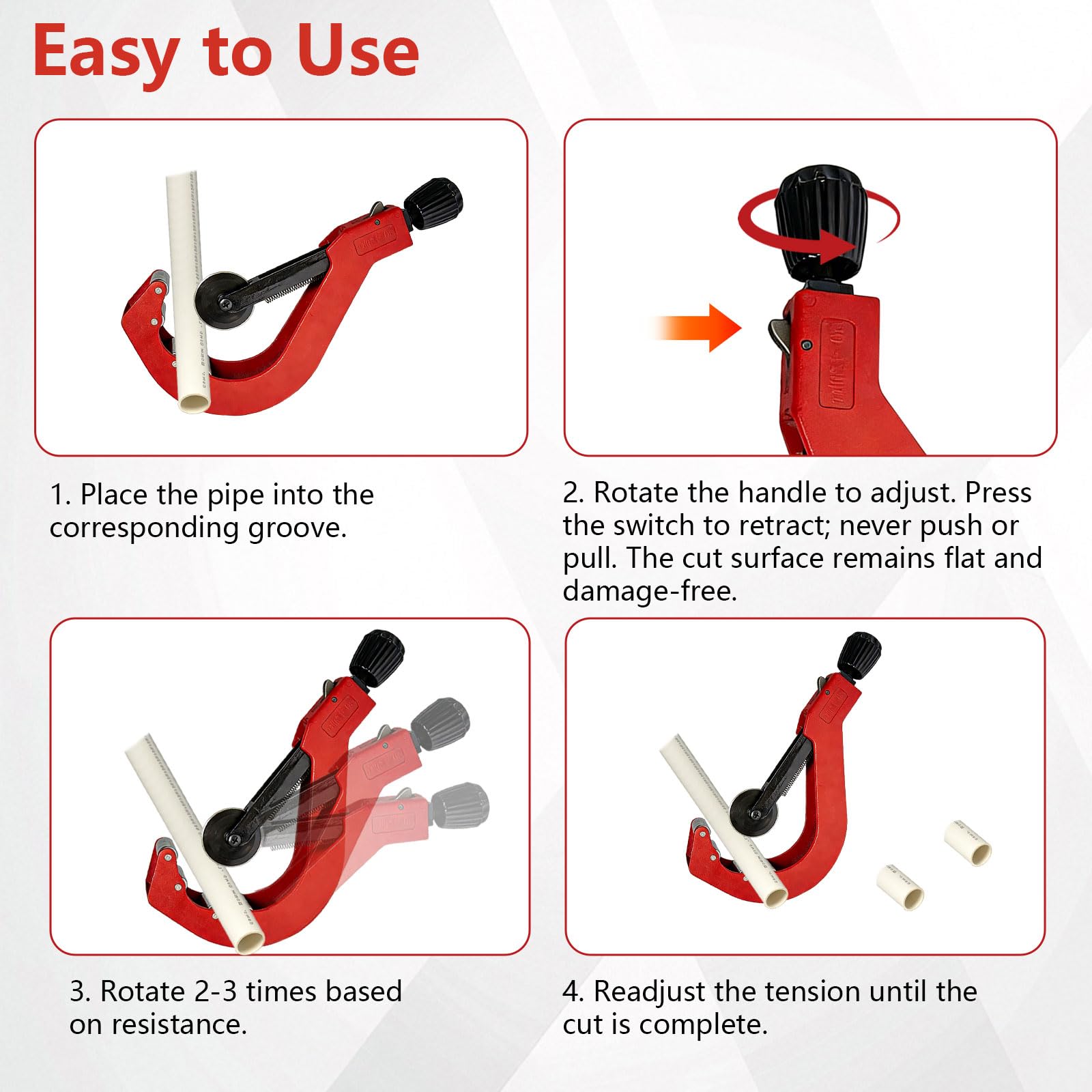 Cortador de tuberías, herramienta de corte de tubos de PVC ajustable, cuerpo de aleación de aluminio duradero, cuchillas de repuesto para cortar tubos y tubos de PVC, PPR, PE