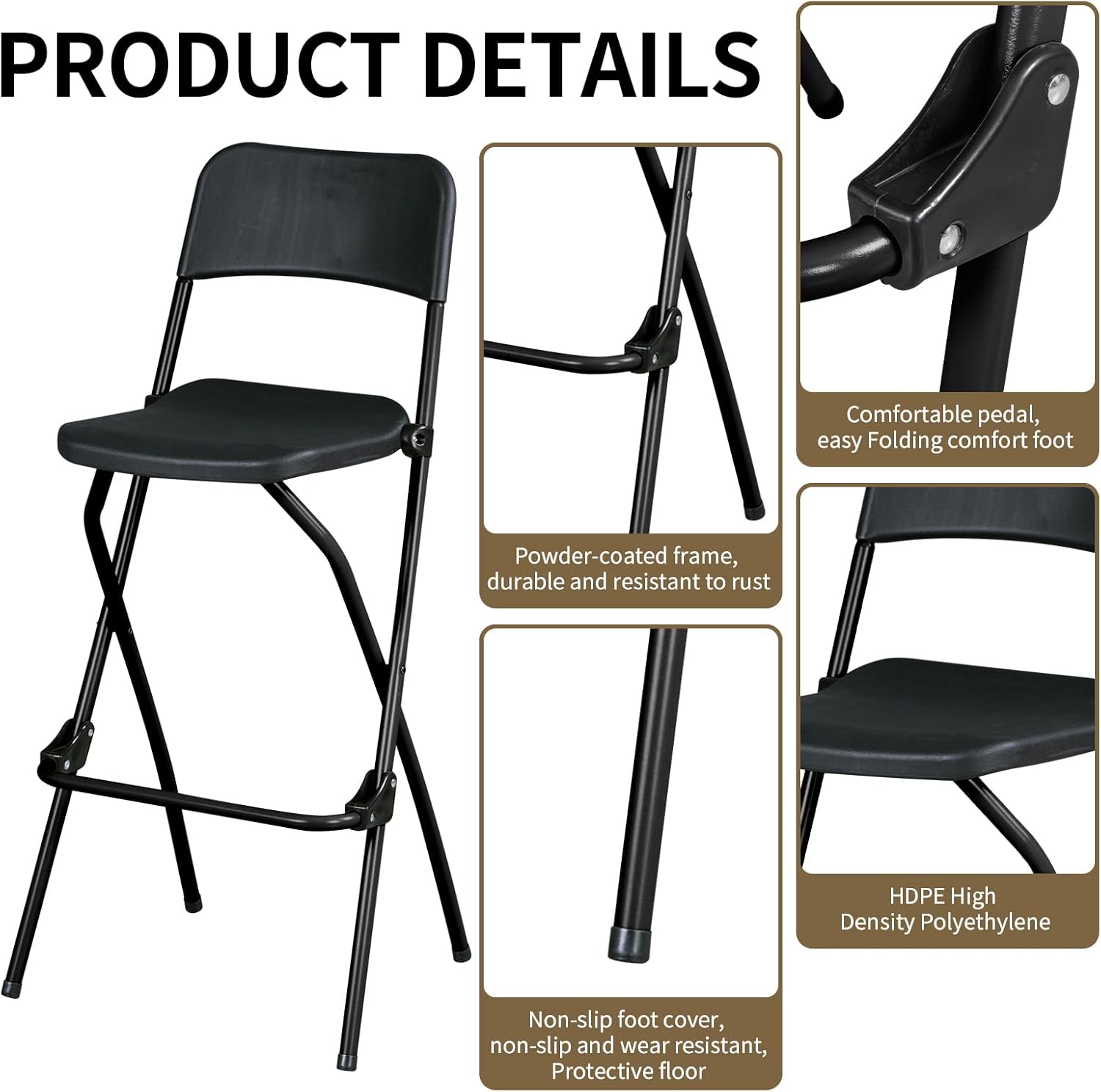 24インチ折りたたみ式バースツールラウンドパッド入りチェア、60cm