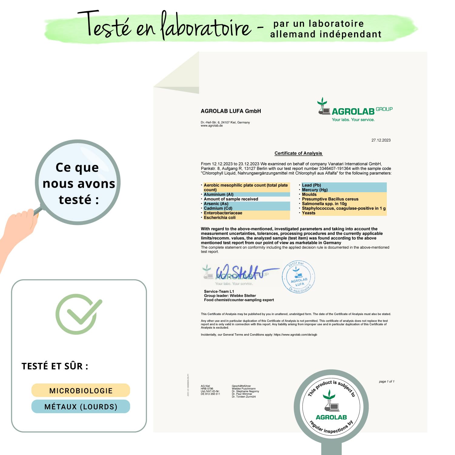 Chlorophylle Liquide en Gouttes | Dosage Elevé : 300 mg | Flacon 60 ml | Detox + Digestion | Source Naturelle : Luzerne | Sans Arômes ni Additifs | VEGAN | Vegavero®