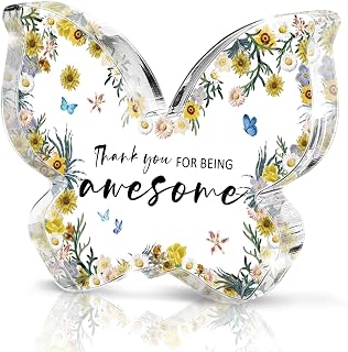 "Thank You For Being Awesome" Butterfly Acrylic Desk Plaque, Thoughtful Appreciation Gift for Boss, Employee, Teacher, or Best Friend - Office & Home Desk Decor