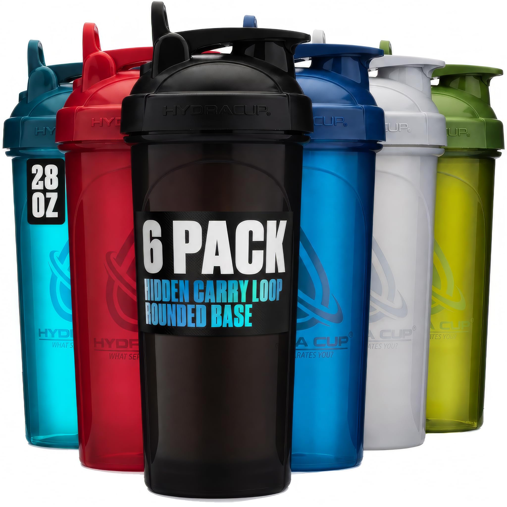 Hydra Cup ProFlow Shaker-Flaschen für Protein-Shakes, Shaker-Becher mit Kugel, Schneebesen, Shaker-Flasche mit Griff, für unterwegs, BPA-frei, 6 Stück