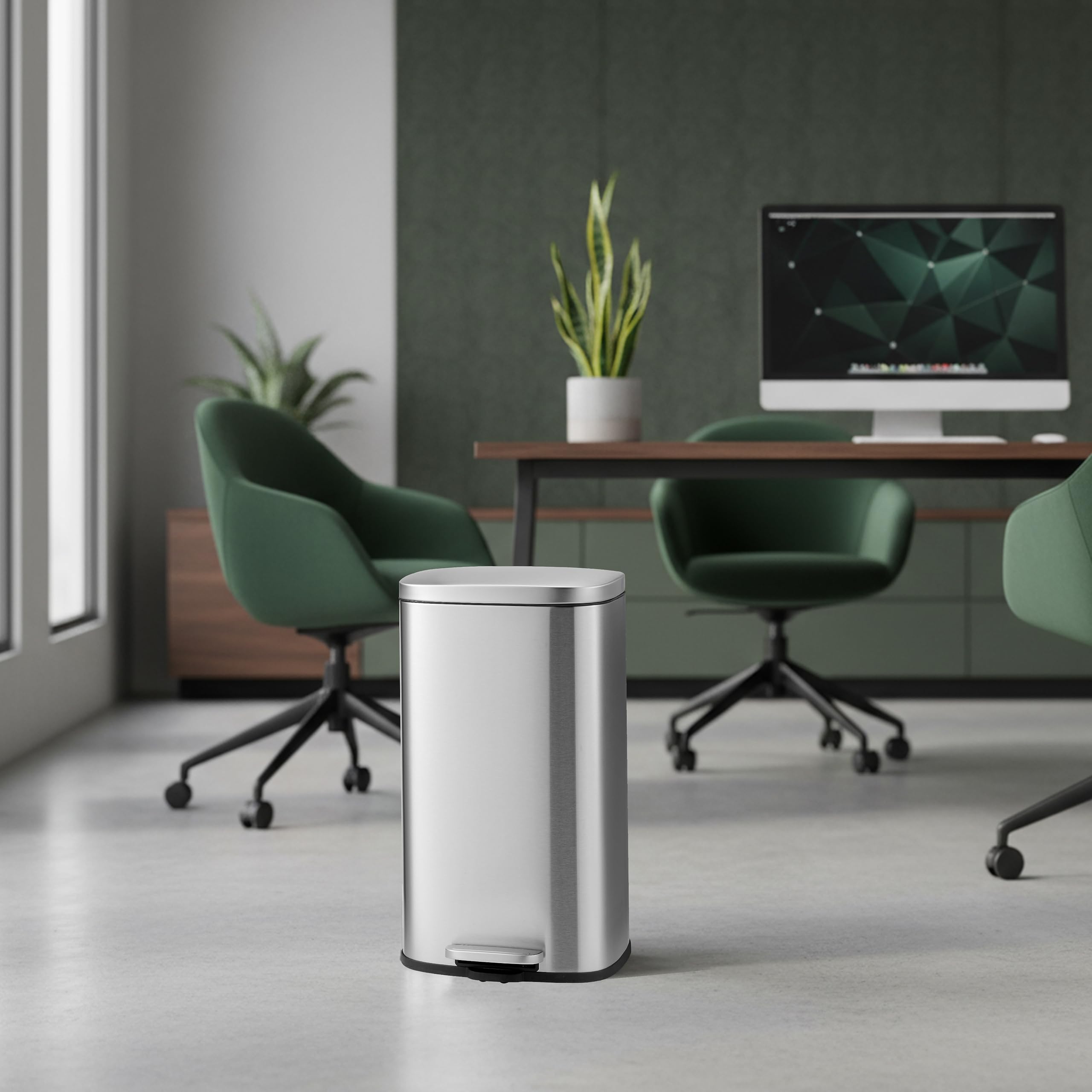hjh OFFICE Mülleimer 30L Clean | Rechteckiger Abfallsammler aus Edelstahl, Hygienisch & Luftdicht Schließend, Fingerabdrucksicher, Satin-Finish, Ideal für den Innenbereich