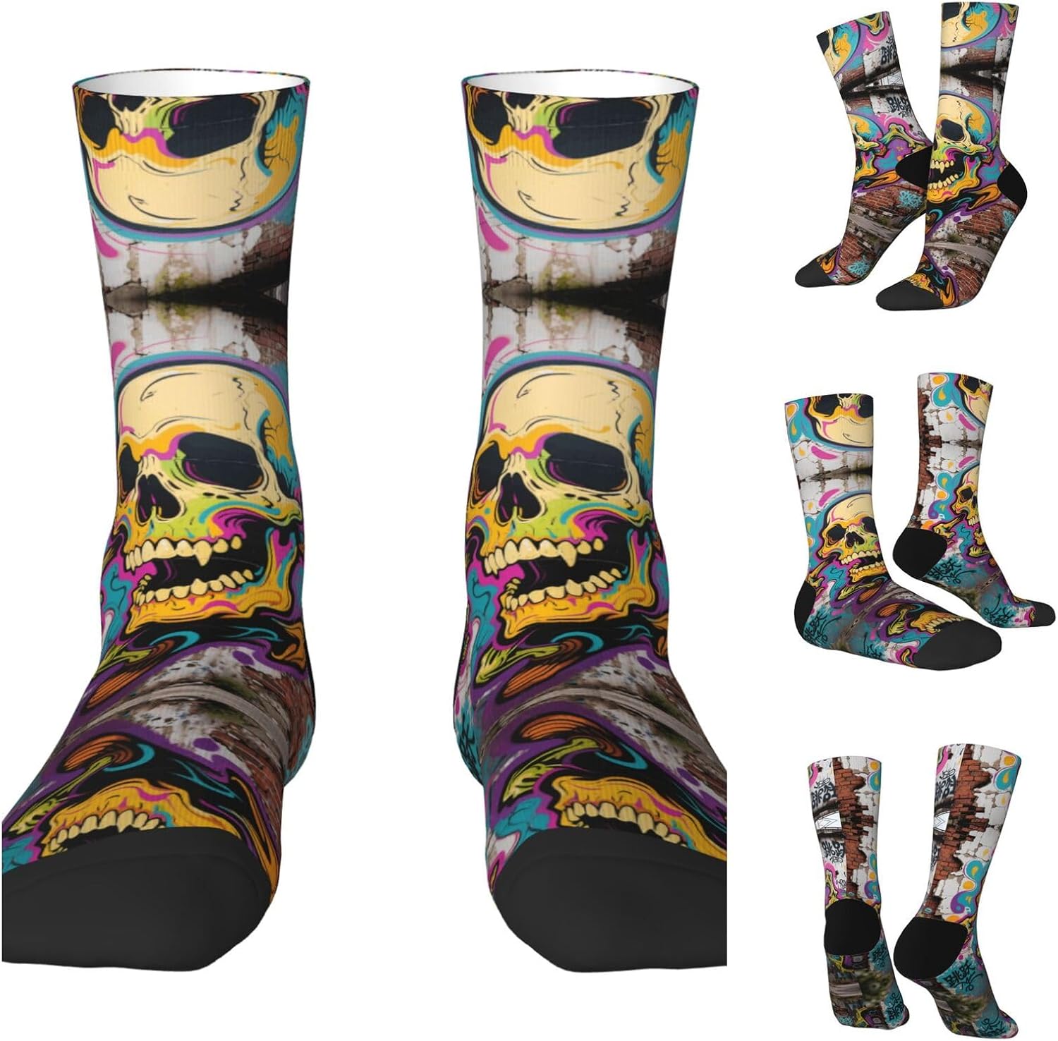 Calf Socks Casual Above Ankle Sock Skull PrintCrew Socks for Men Women Moisture Wicking Cushion Sports