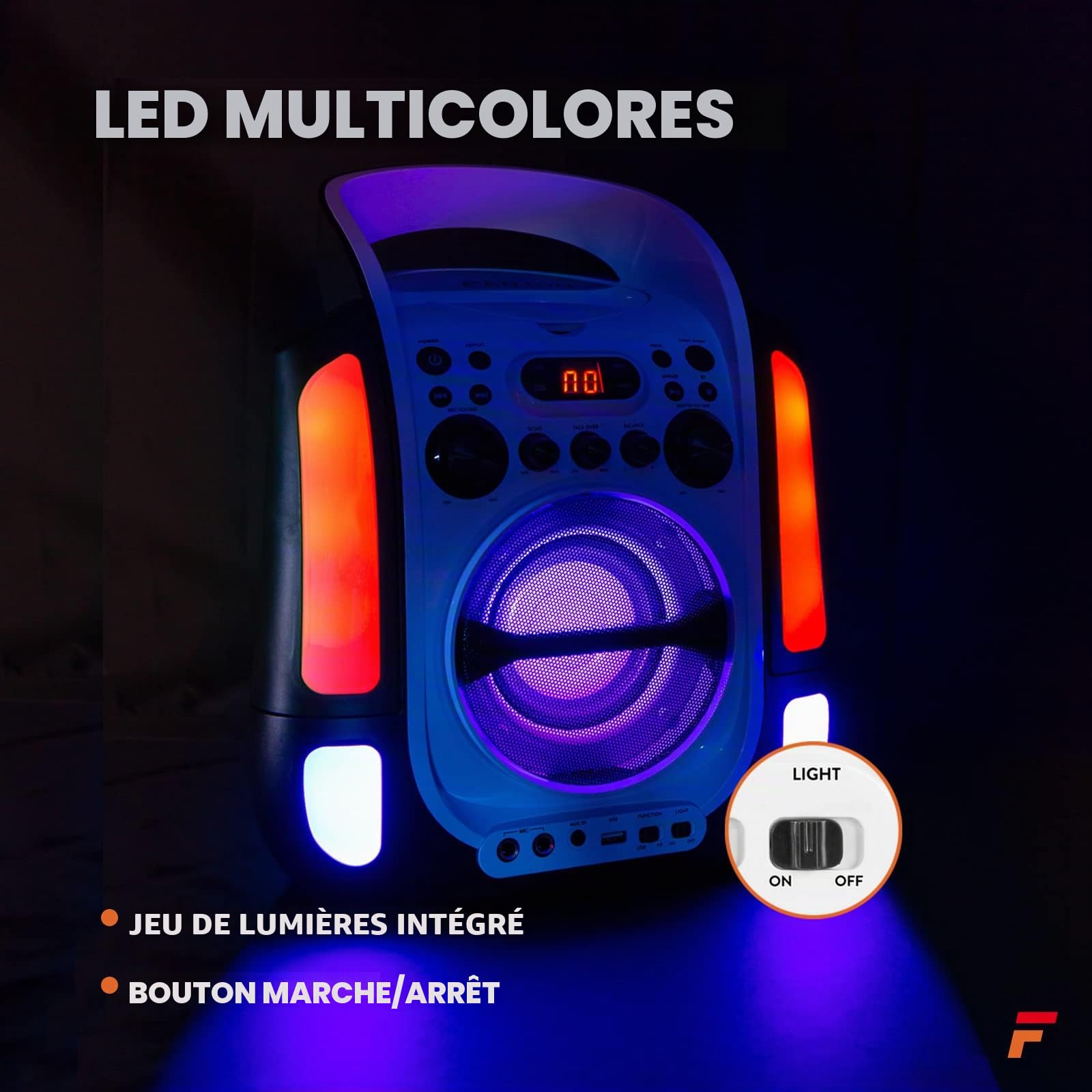 Fenton SBS30W - Enceinte Karaoké Portable avec 2 Microphones - Blanc, Fonction Bluetooth et Effets Lumineux LED, Lecteur CD + G, Parfait pour Une Soirée Karaoké, Idéal pour Chanter Entre Amis