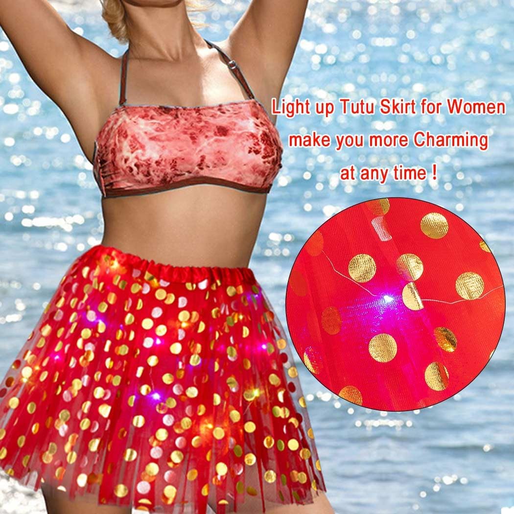 Light up Tutu Skirts LED Tulle Tutu Skirt Ballet Dance Tutus Layered Polka-dot Rave Costumes for Women and Girls