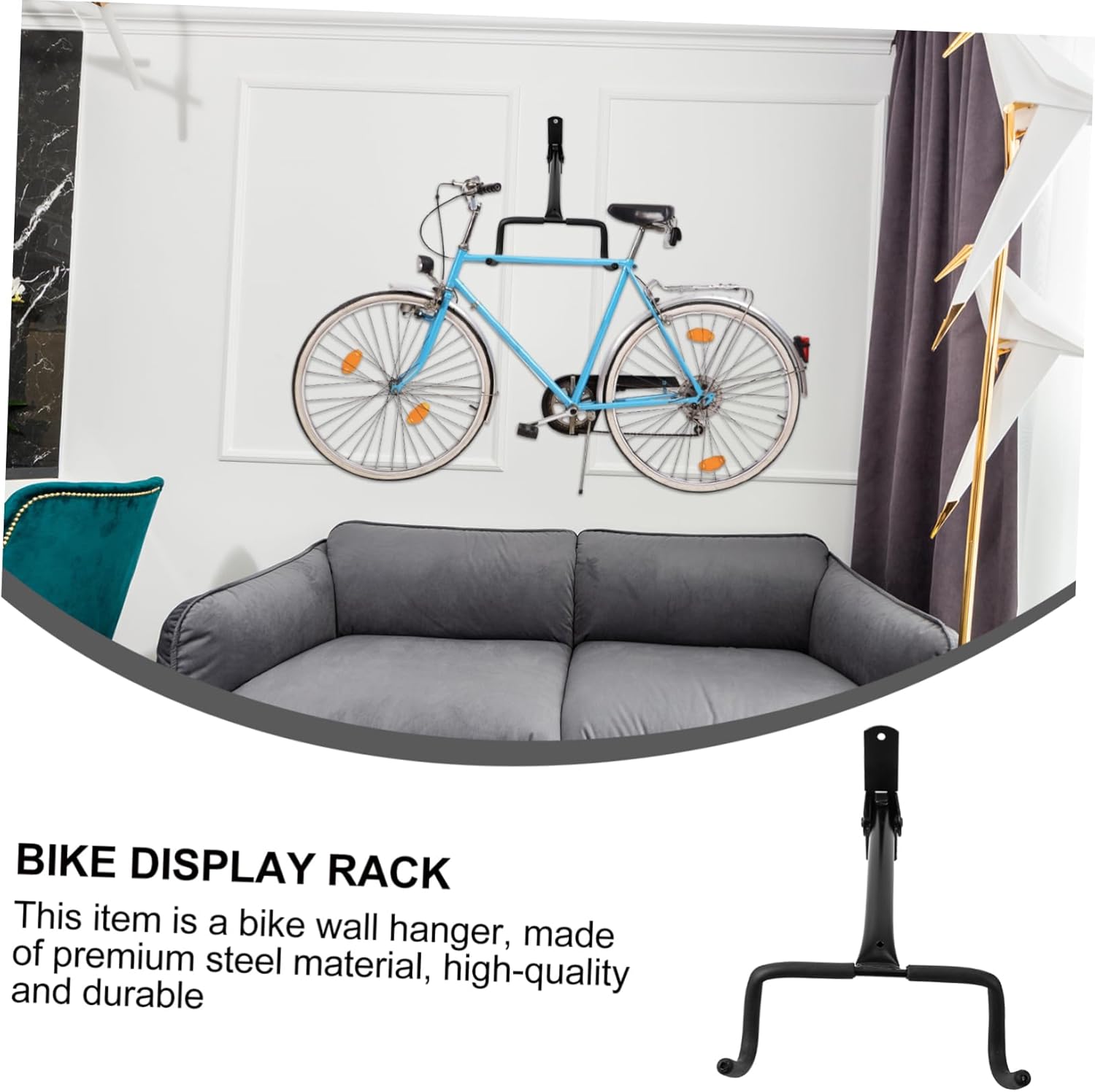TEHAUX Bike Wall Mount Hanger Adjustable Mountain Bike Hanging Rack Dual Hooks Space-Saving Storage Solution for Garage and Indoor Use Black