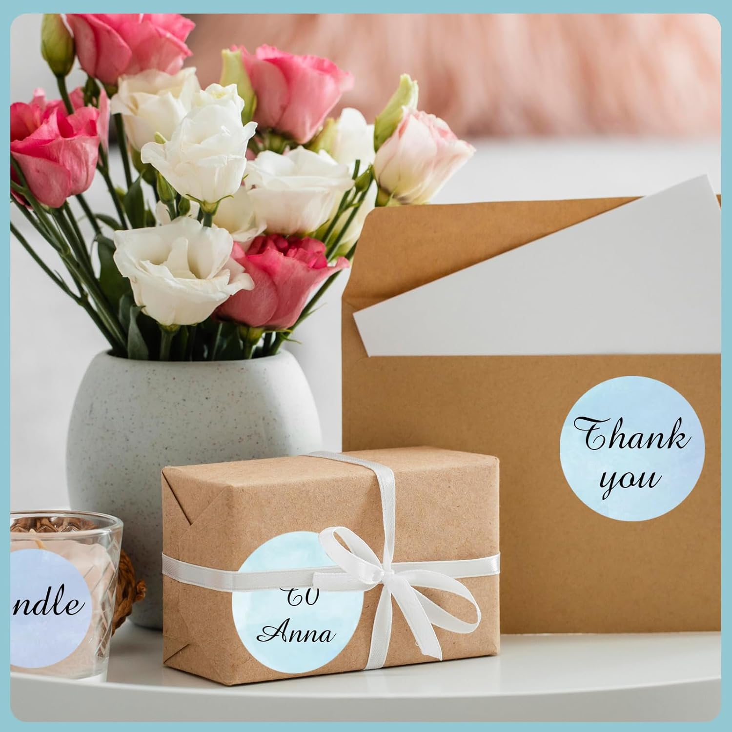 Starboling Thermal Labels,2 Inch Blue Watercolor Round Thermal Printer Stickers,Self-Adhesive Round Direct Thermal Labels,Thermal Stickers for DIY Logo Design,Name Tag - Image 5