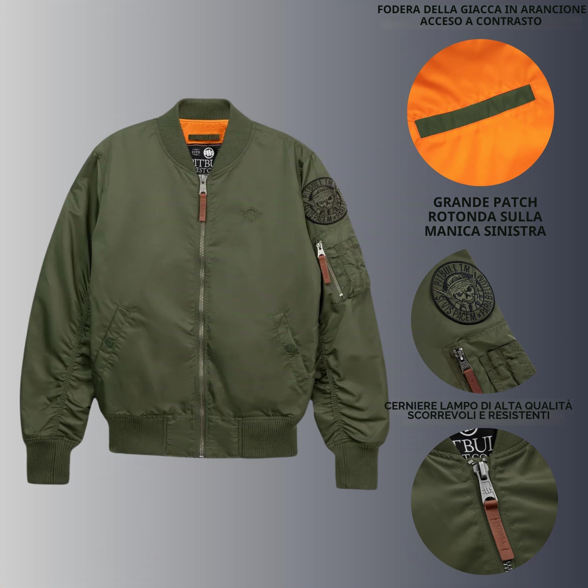 PITBULL - Giacca Uomo Mezza Stagione Flyers Bomber, Giubbotto Uomo Primaverile Autunnale, Bomber Jacket, Mens Jacket, Giubotti, Le Cerniere in Metallo, Giubino - Giacca Estiva