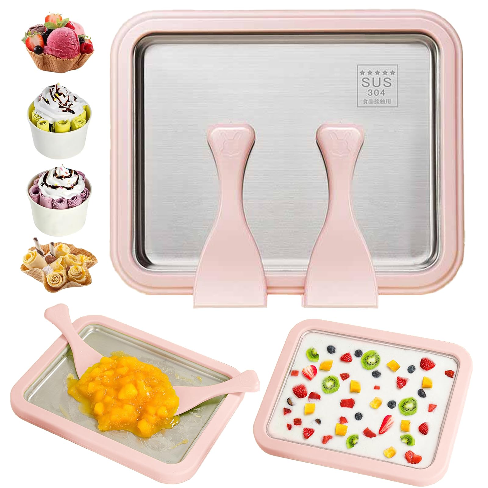 Heladera Instantánea Para Hacer Helado Con 2 Espátulas, Fabricante De Helado, Ice Cream Maker Para Adultos Y Niños, Hacer Crema Laminada Casera, Yogur Helado, Sorbete (Rosa,26 * 21CM)