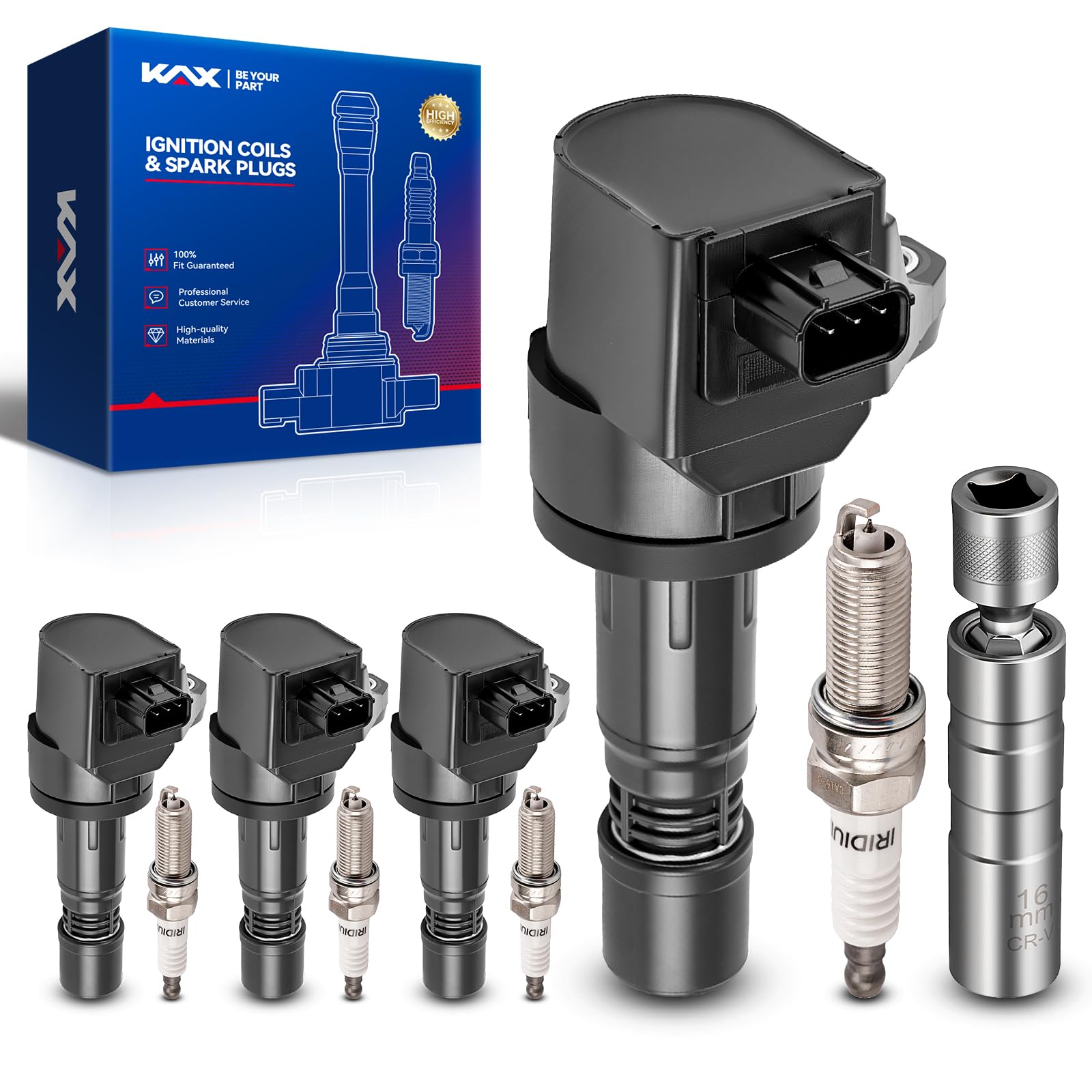 KAX Ignition Coils &amp; Spark Plugs Set Fit for Honda Civic 2012-2015 1.8L,