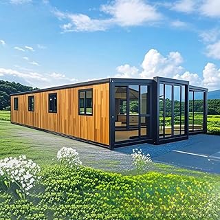 Tiny Homes to Live in for Adults, 40ft Prefabricated Villa Expandable Modular Home Mobile Expandable Container House with 2 3 4 Bedroom Bathroom & Kitchen 20ft Tiny Homes for Sale Prefab