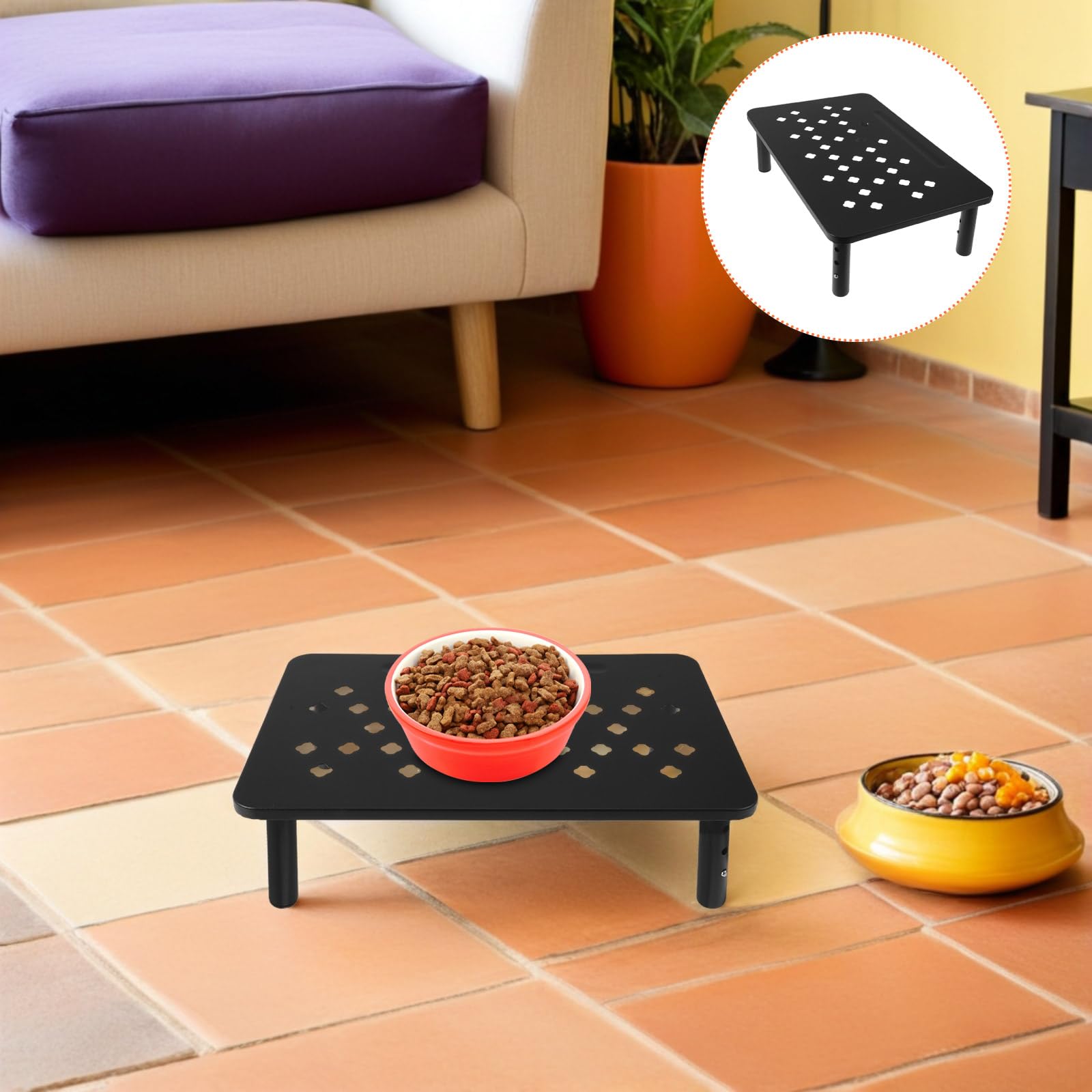 Supporto per Automatico Mangiatoia Gatti Regolabile 1 Pezzo Nero | Plastico e Acciaio Laminato a Freddo, Altezza Elevata, per Viaggio e Casa, per Cuccioli e Cani Piccoli
