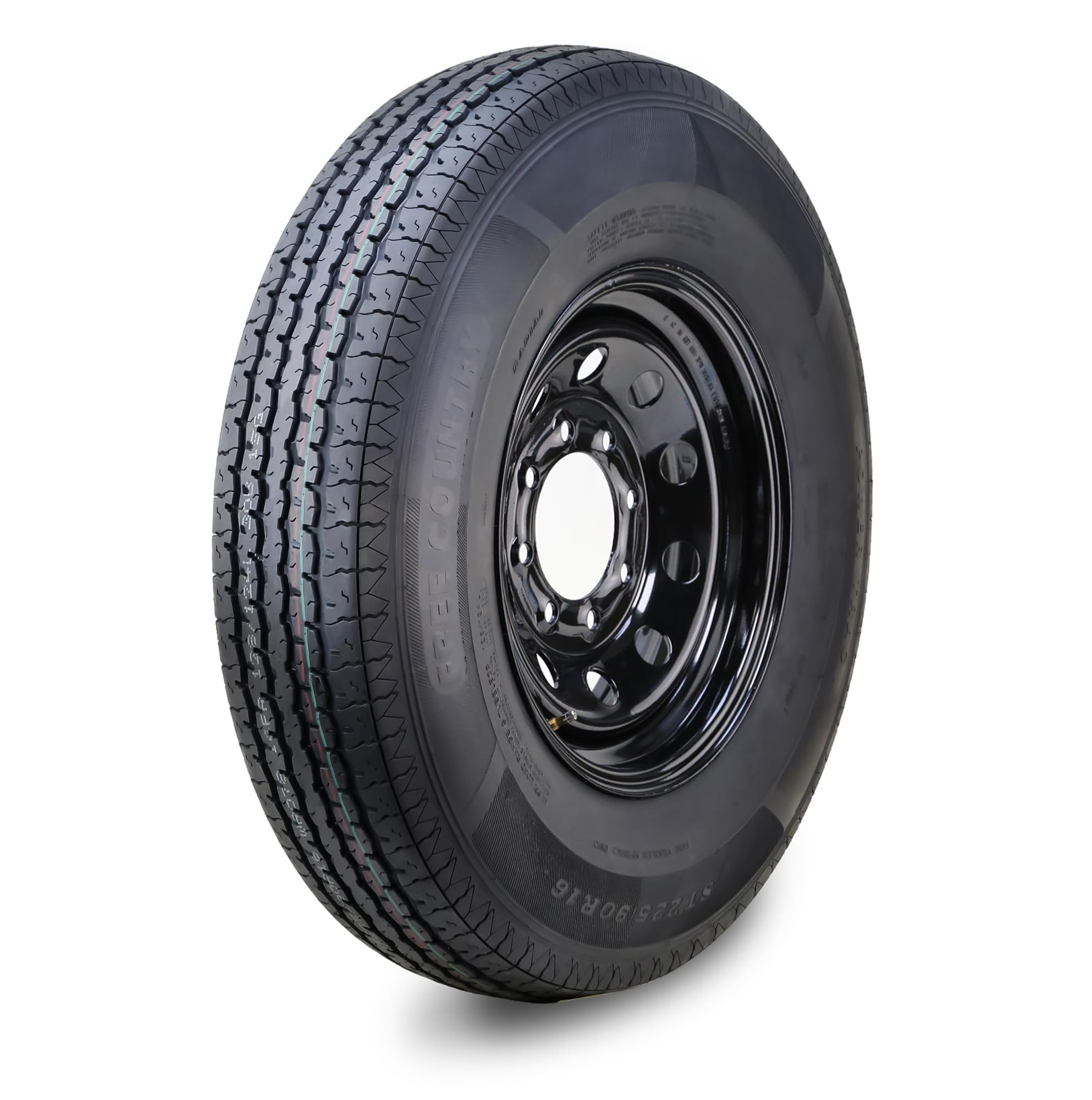 Free Country Trailer Tire Wheel ST225/90R16 14-Ply G 127L 8X6.5" Black Mod