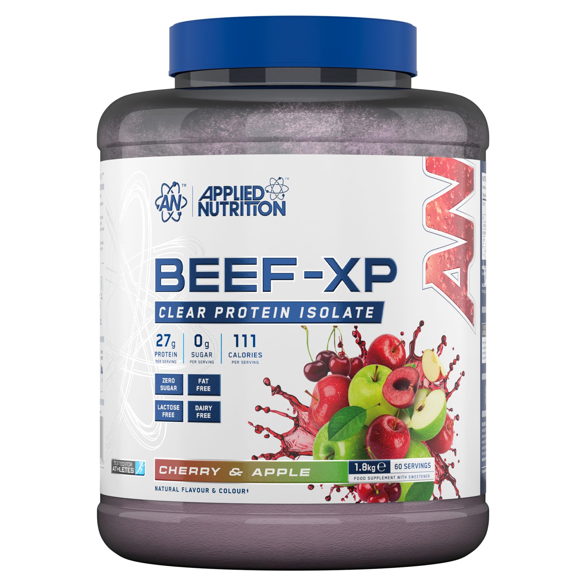 Applied Nutrition Beef XP - Clear Hydrolysed Beef Protein Isolate, Fruit Juice Style, Dairy Free Beef Protein Powder, Lactose Free, Zero Sugar, Low Fat, 1.8kg - 60 Servings (Cherry & Apple)