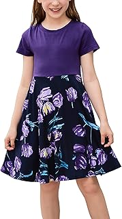 Girls Short Sleeve Floral Print Casual Fit and Flare Party Dress with Pockets 4-12 Years - Buy now