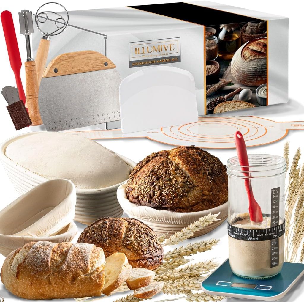 Sourdough starter kit, Inclusive sourdough bread baking supplies. Sourdough Starter Jar, banneton bread proofing basket, dough whisk,Includes all bread making tools.