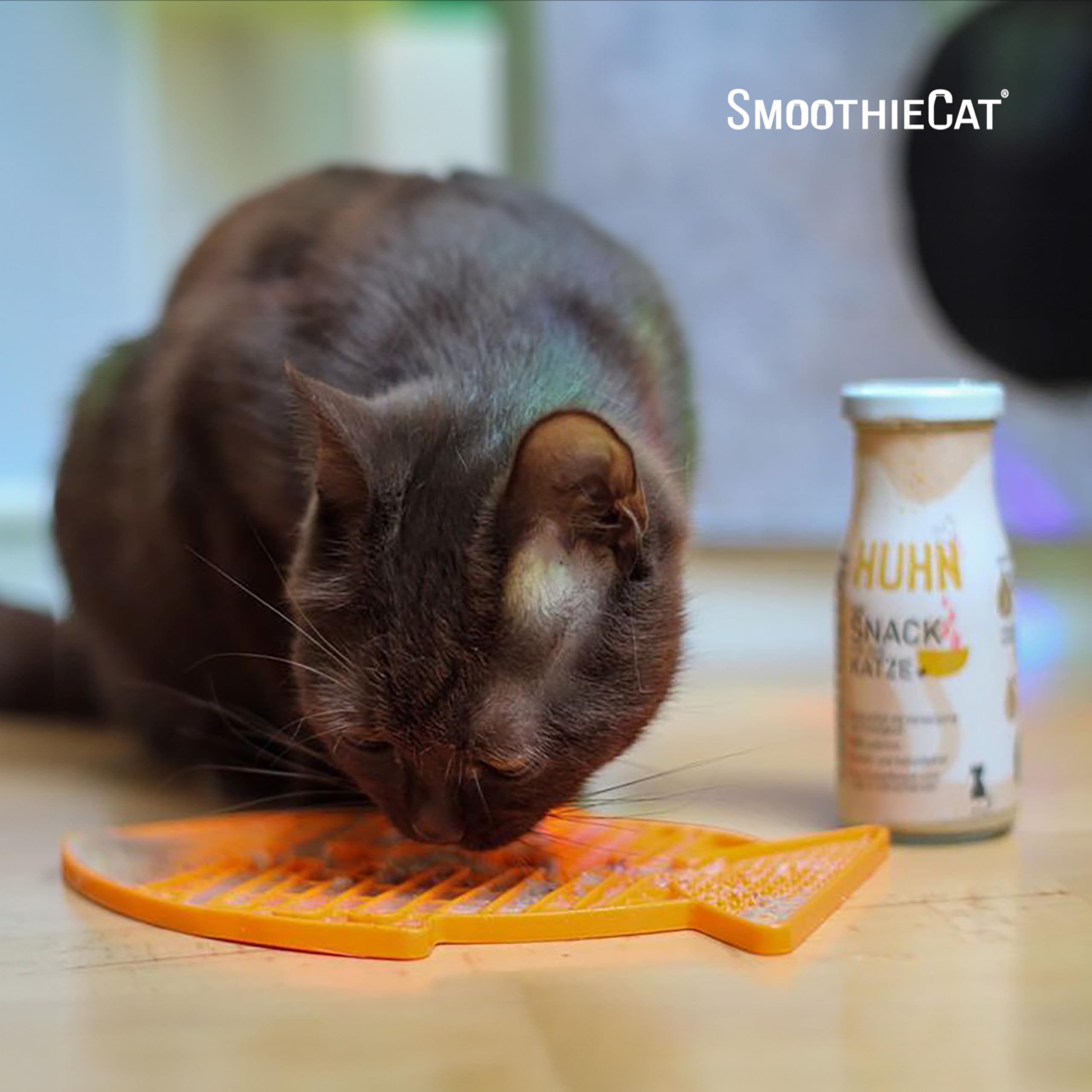 Katzen Smoothie SmoothieCat 12er Mix + Lickimat Casper Grün - je 4X: Huhn, Ente, Fisch - Flüssignahrung für Katzen - Katzensuppe - Zucker- & glutenfrei - Schleckmatte - je 150ml