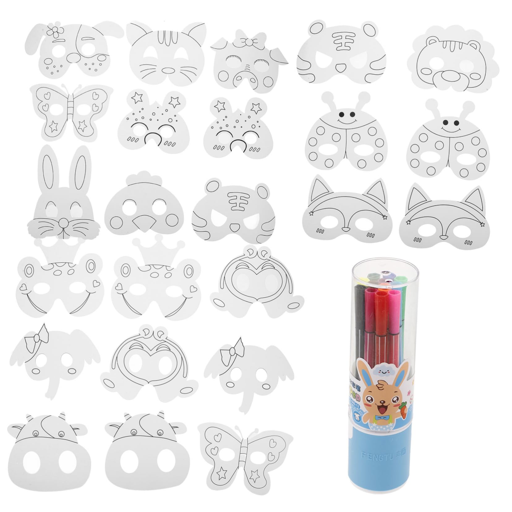 Set 1 Maschere Fai da Te per Bambini, Carta e Plastica