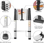 3.2M Telescopic Ladder, 10.5ft Folding Step Ladder Multi-Purpose Extendable Loft Ladder, Stainless Steel Retractable Roof Ladders, Portable Foldable Ladder for Home Garden Office, Anti-Slip