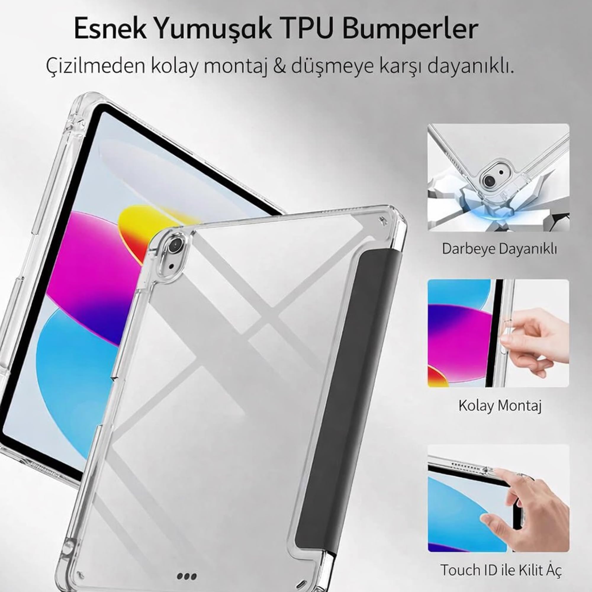 Coverzone Samsung Galaxy Tab S10 Lite ile uyumlu Kılıf SM-X400 Saydam Arka Kapak Flip Smart Cover Katlanabilir Standlı Darbe Emici Koruyucu Tablet Kılıfı Akıllı Uyku Özellikli Mavi