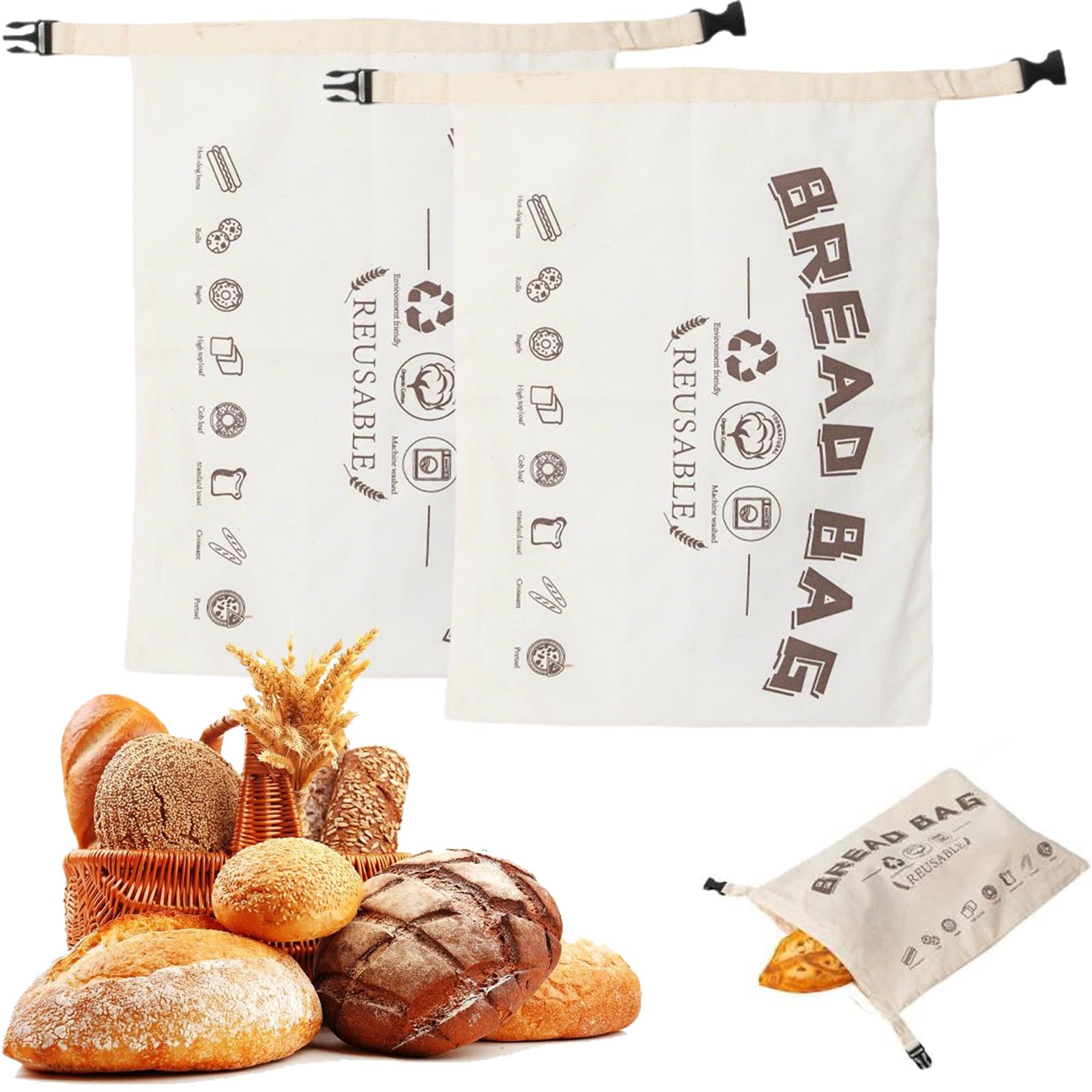 Extra Large Beeswax Bread Bags, Reusable Cotton Linen Bread Storage Bags for Homemade Bread/Sourdough/Fresh Bread, Portable Beeswax Food Wrap for Home Picnic Traveling Daily Use (2, White)