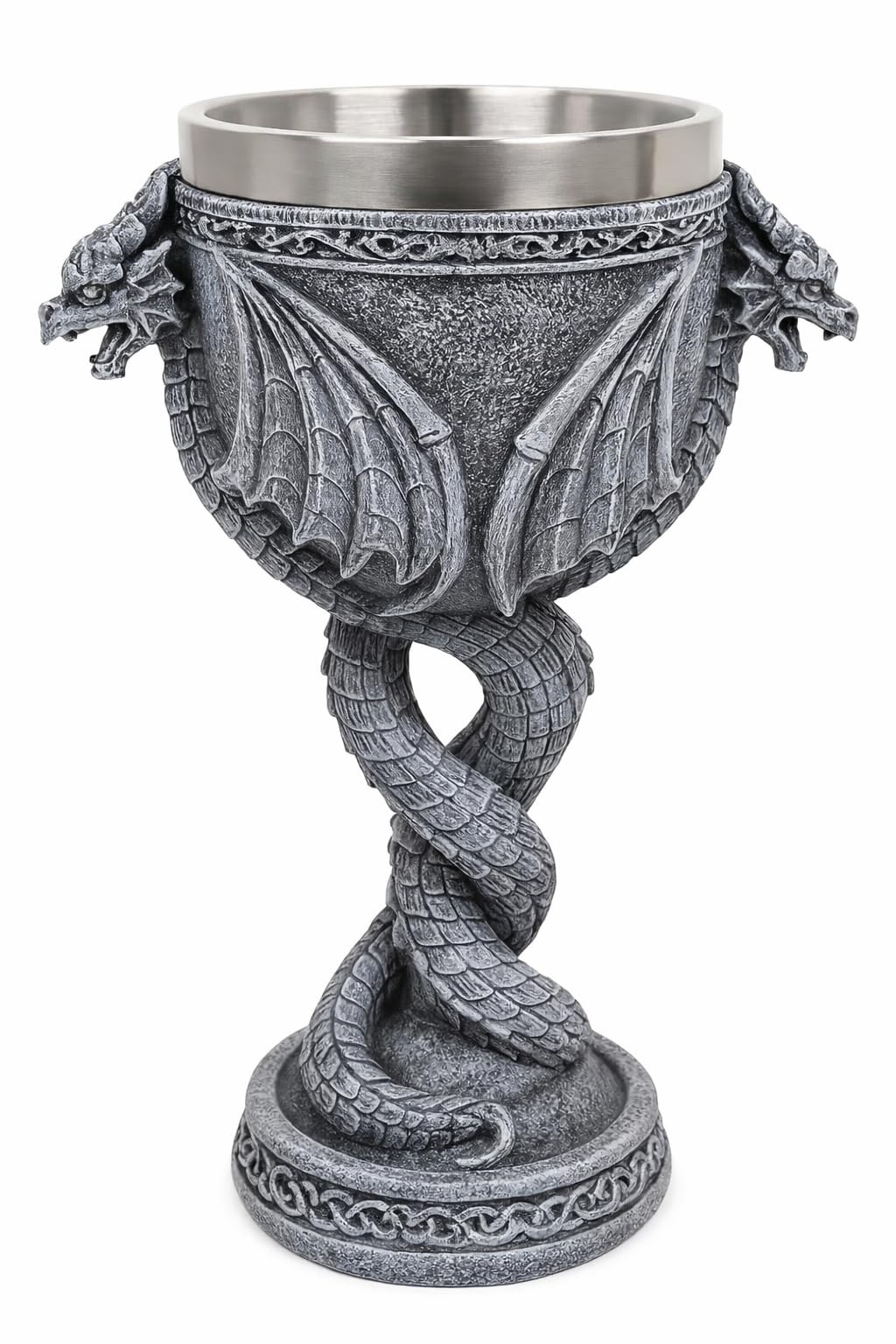 JRose Collections Gothic Dragon Goblet Chalice with Twin Dragon Design – Medieval Stone Effect Resin with Stainless Steel Inner Cup – Fantasy Home Bar Décor, Collectible Ornament, Drinking Cup