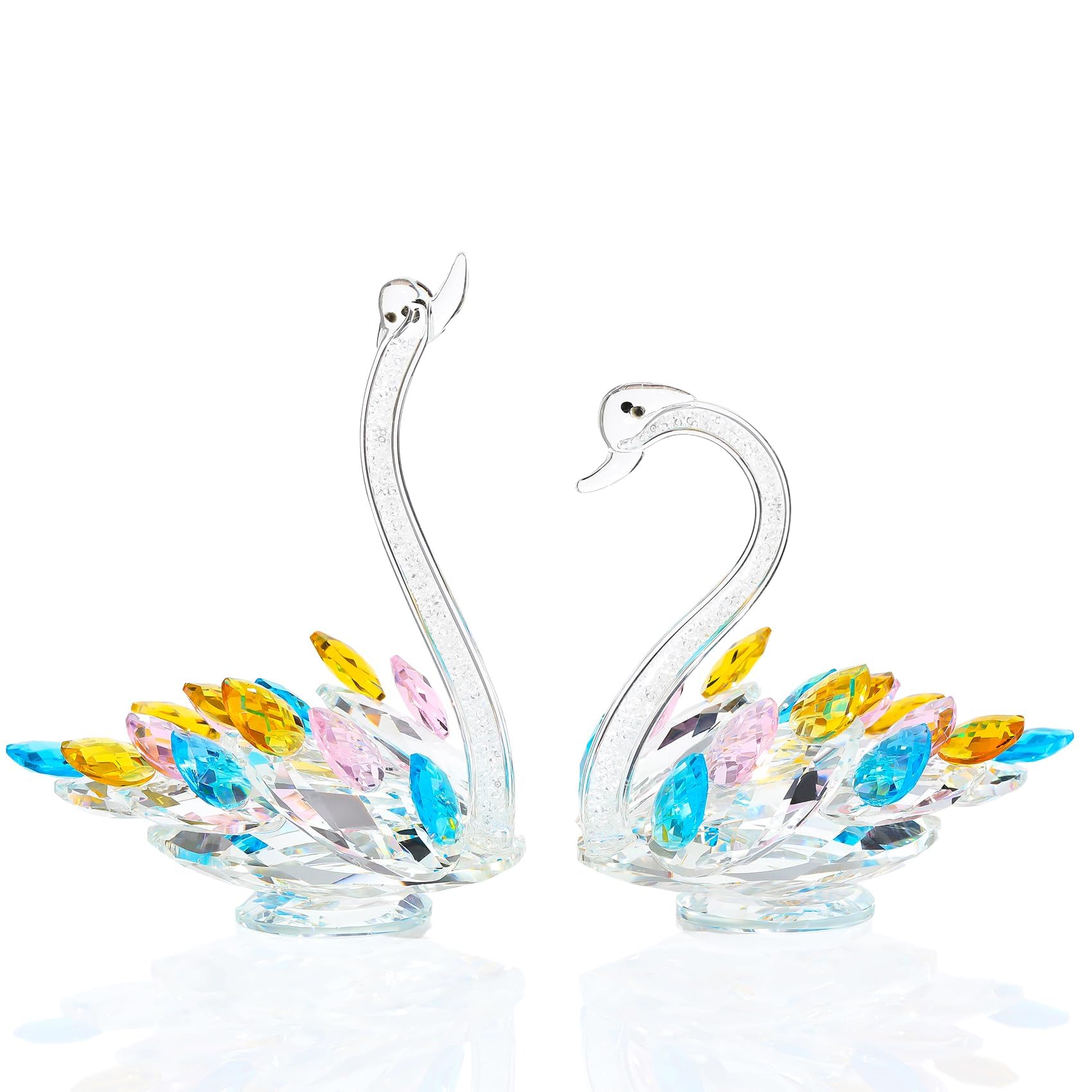NALACAL 2 PCS Colorful Crystal Swans Ornaments, Wedding Anniversary Romantic Gifts for Parents, Glass Swan Figurines Collectibles Birthday Presents Keepsake for Couple Women Home Decor