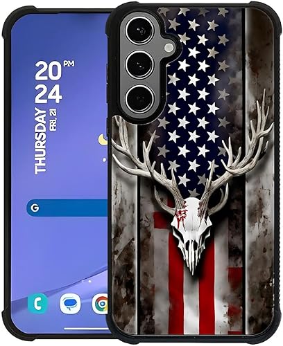 Miniatura 1 de CARLOCA Funda compatible con Samsung Galaxy S21 FE, funda de calavera de ciervo y camuflaje con bandera estadounidense para Galaxy S21 Fan Edition