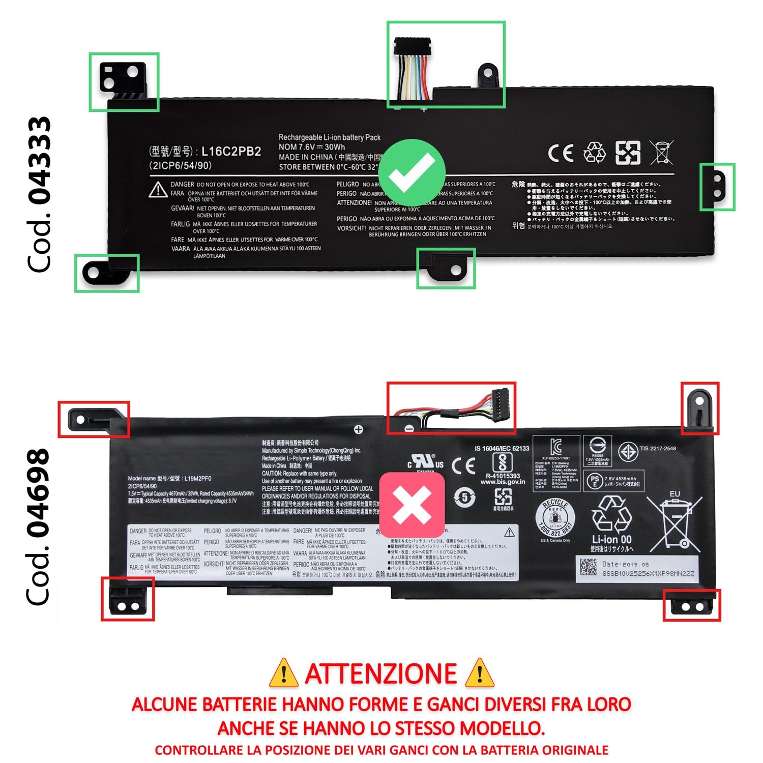 Batteria L16L2PB2 L16C2PB2 L16M2PB2 compatibile con Notebook Lenovo 3950mAh | Laptop IdeaPad Serie 320, 330, S145 V14 V15 V320, 320-14AST, 320-14IAP, 320-14IKB, 320-14ISK, 320-15IKB, 320-17IKB, 330-15IKB