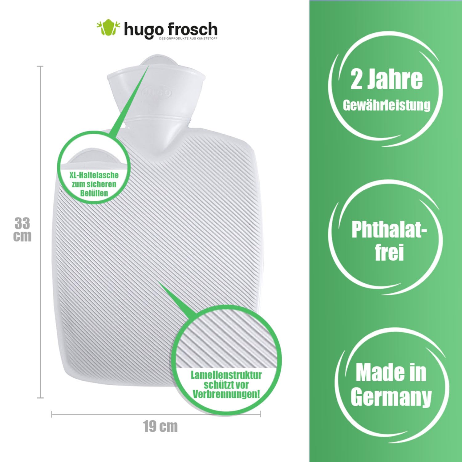 Hugo Frosch Wärmflasche Klassik 1,8l – Made in Germany – mit kuscheligem Flauschbezug Braun – große, auslaufsichere Bettflasche – langlebig & mit waschbarem Bezug