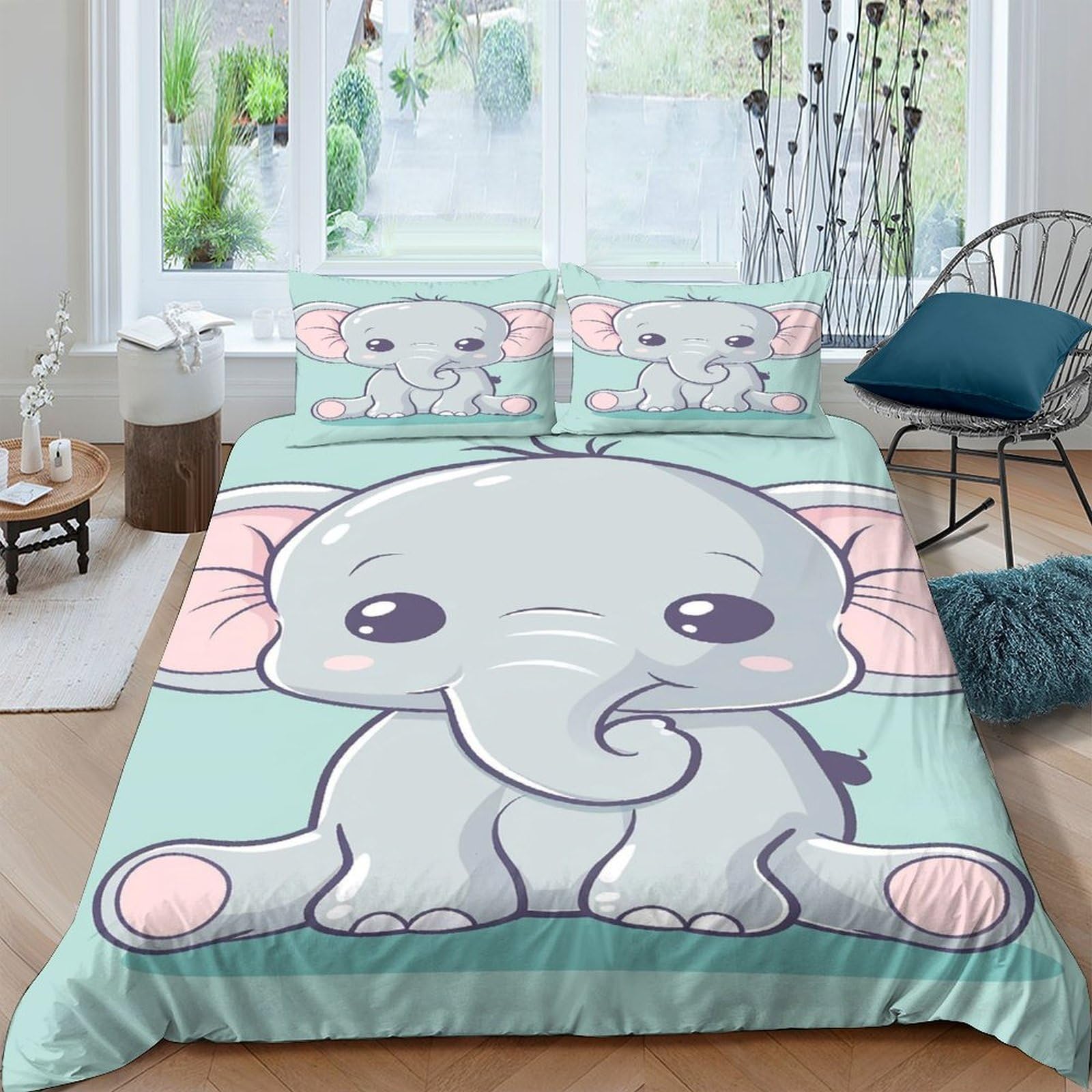 Ctjqhvkz Style-5 3D Printed Cute Elephant Fitted Sheet Microfiber Soft Green Cartoon Bed Cover For Bedroom Dorm Mattress Protection Decor Single（135X200cm）