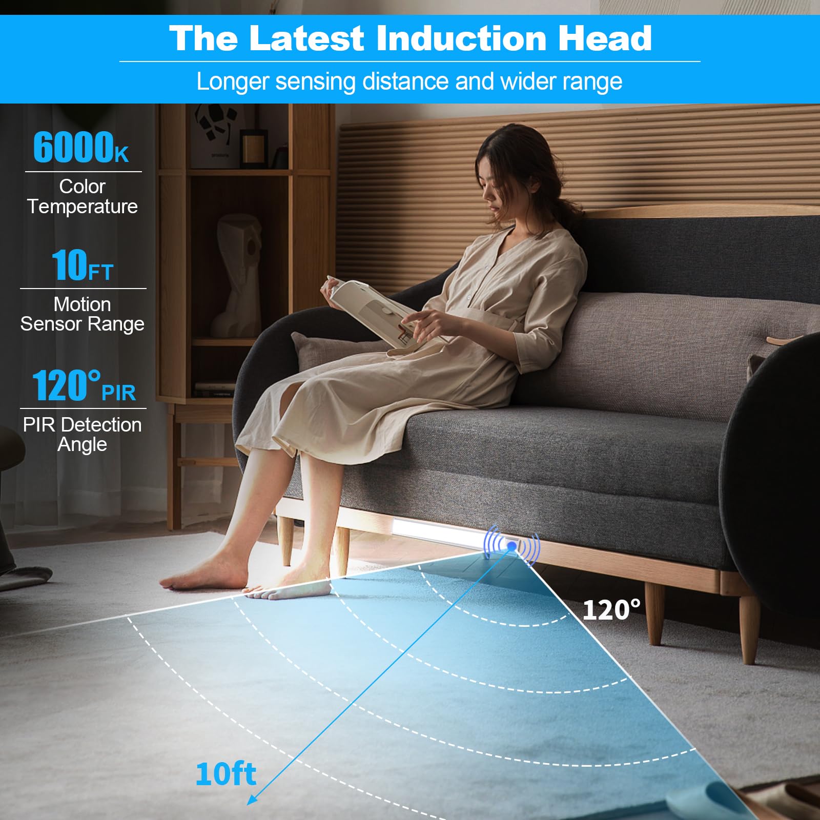 WEAOSJZ Under Cabinet Lights, 54 LED Rechargeable Motion Sensor Indoor 3 Color Temps, 2200mAh Dimmable Under Counter Makeup Light, 11.8'' Inch Under Cabinet Strip Lights for Closet,Kitchen,Bedroom