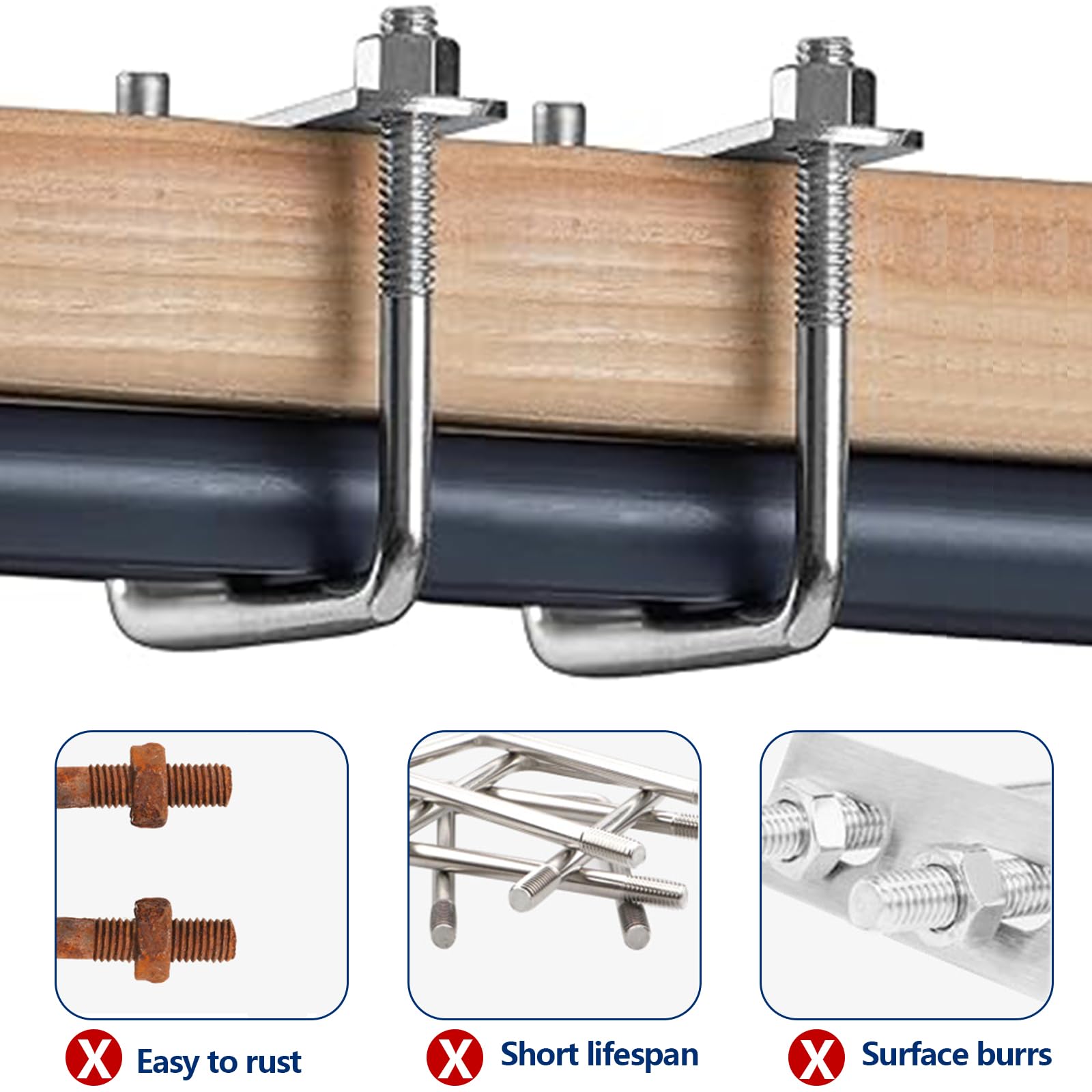 Grucce a U con filettatura, 4 viti da stiro M8, 50 x 80 mm, in acciaio inox, viti a U con dadi, bulloni a U per il fissaggio del tubo, riparazione di traino
