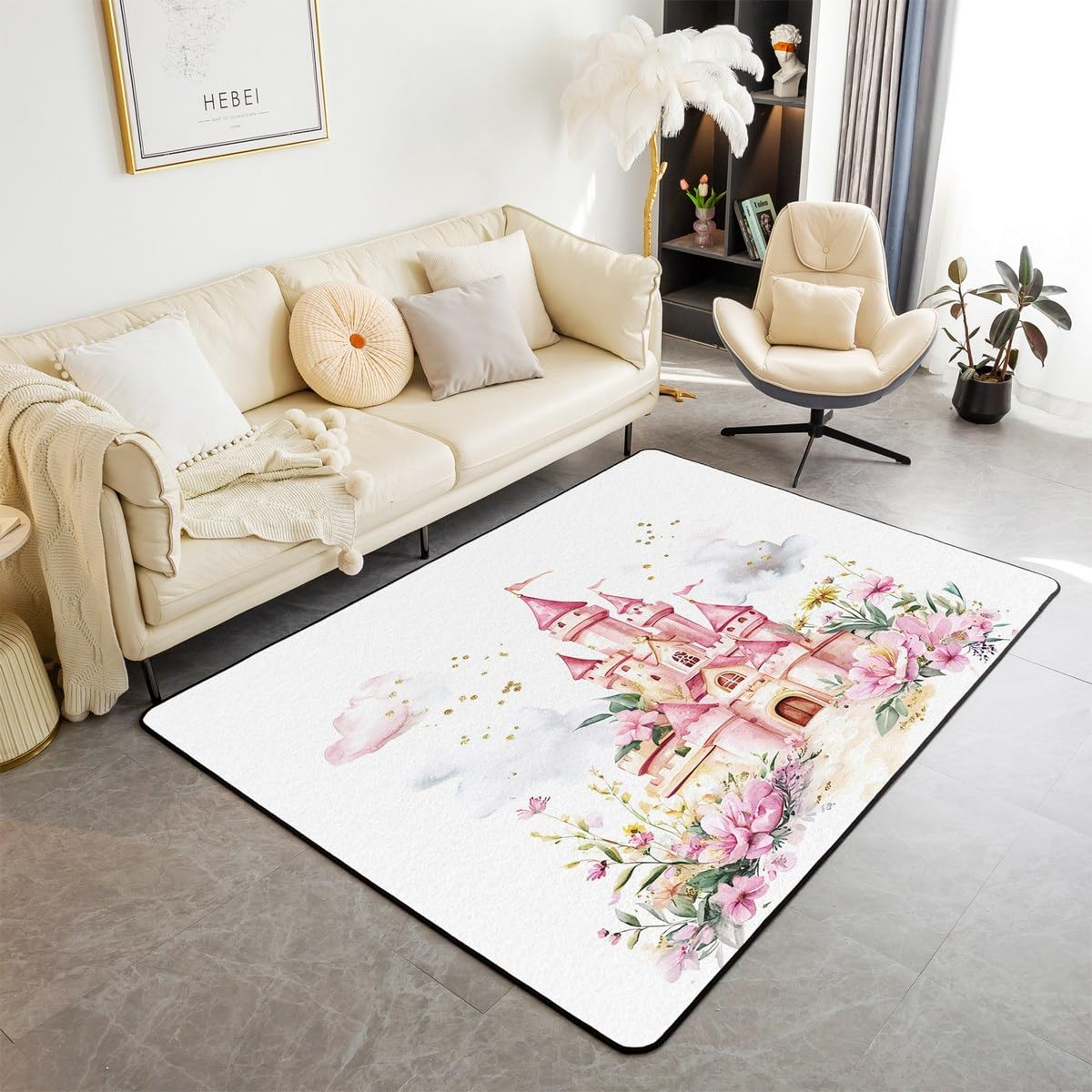 Tapis antidérapant rose pour enfants et adolescentes 100x150cm