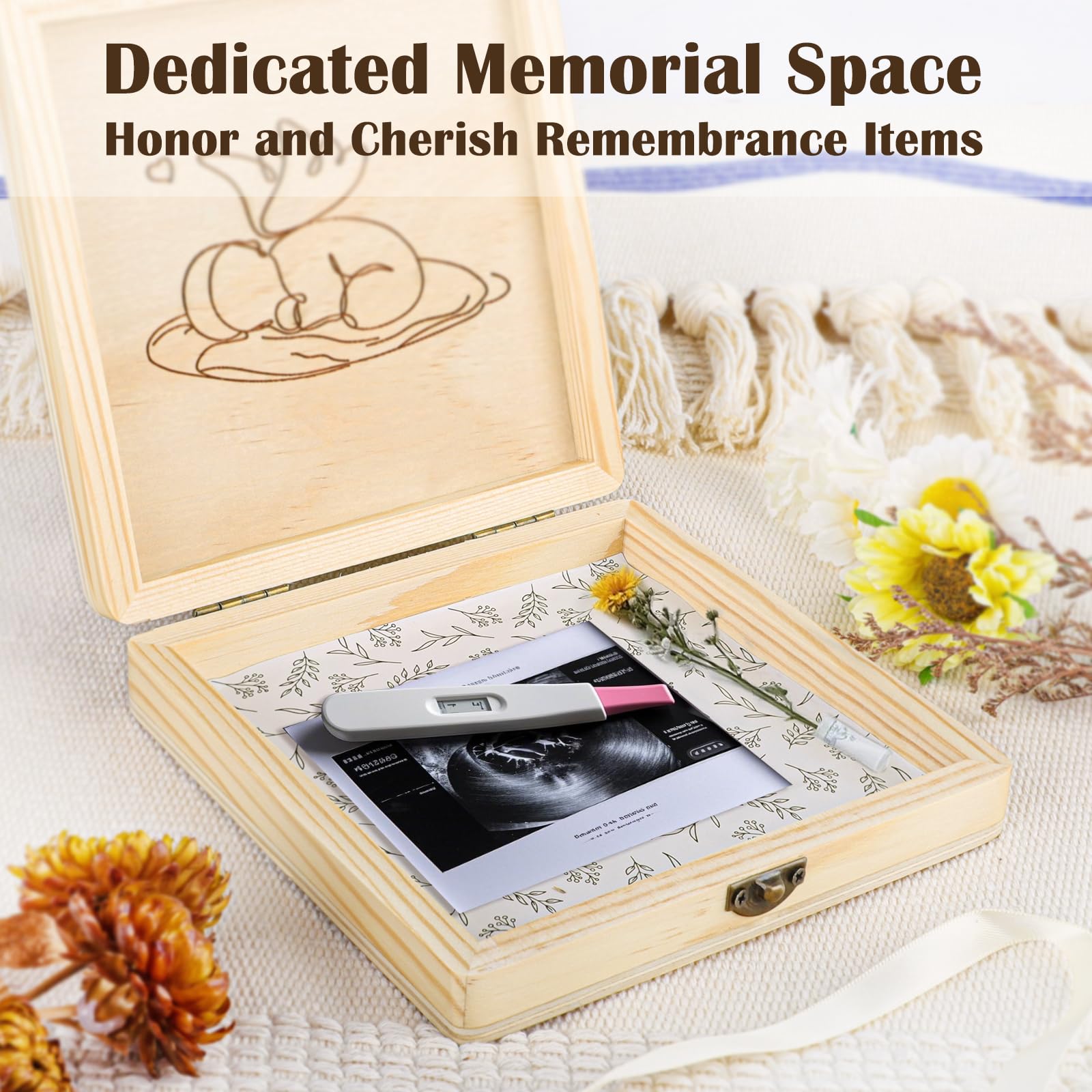 Regalos de aborto espontáneo para madres, caja conmemorativa para la pérdida del embarazo, recuerdo de ángel de madera para bebé con almacenamiento para fotos y adornos, regalo cómodo de
