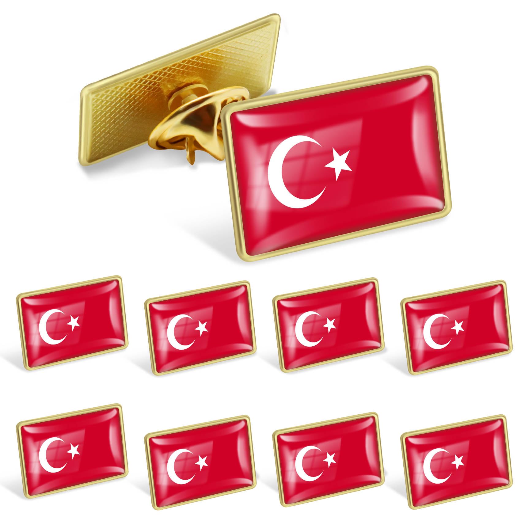 Confezione da 12/25/50/100 spille ufficiali con bandiera della Turchia, spilla in metallo nazionale turca